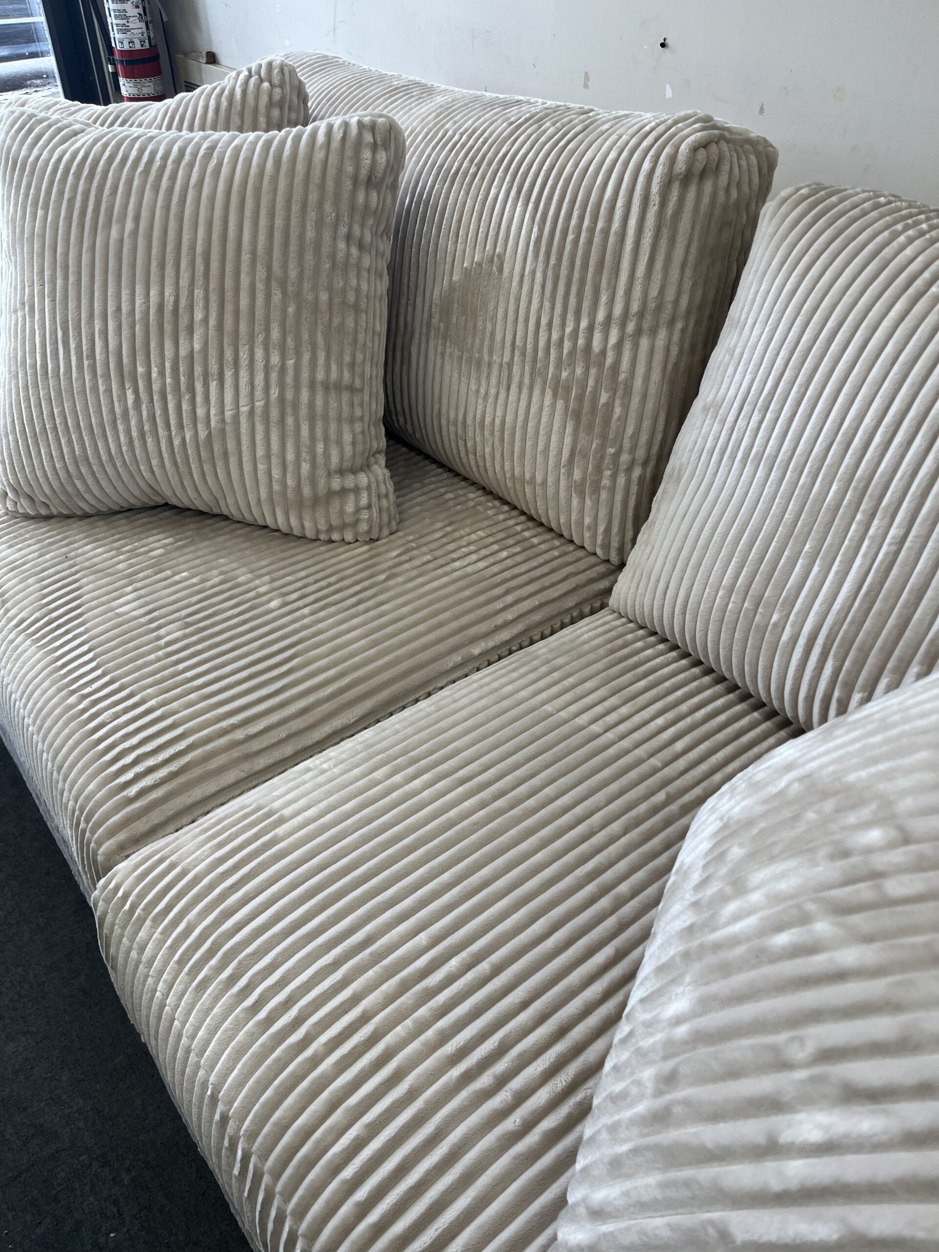 Plush Corduroy Sofa in Soft Beige - Image 3