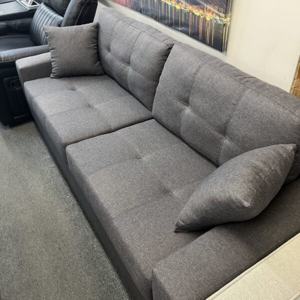 Modern Dark Grey Tufted Fabric Sofa - Image 2