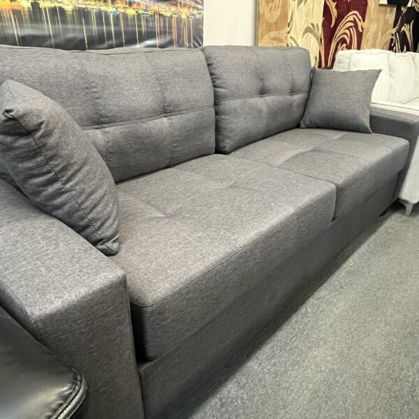 Modern Dark Grey Tufted Fabric Sofa - Image 3