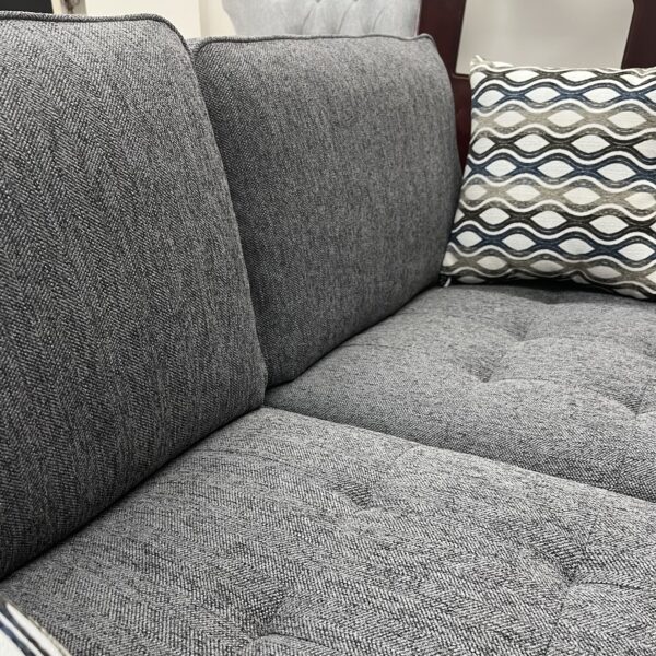Modern Grey Fabric Sofa with Tufted Cushions & Accent Pillows - Image 4