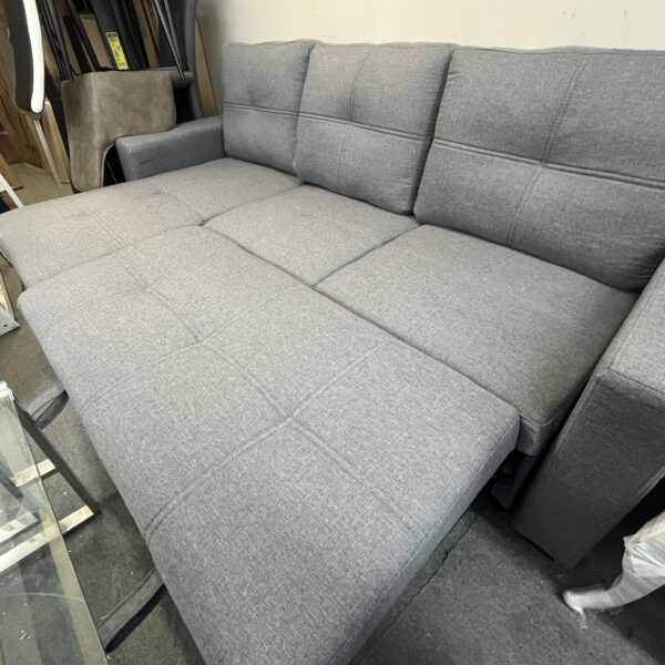 Modern Grey Fabric Convertible Sofa Bed with Chaise - Image 6