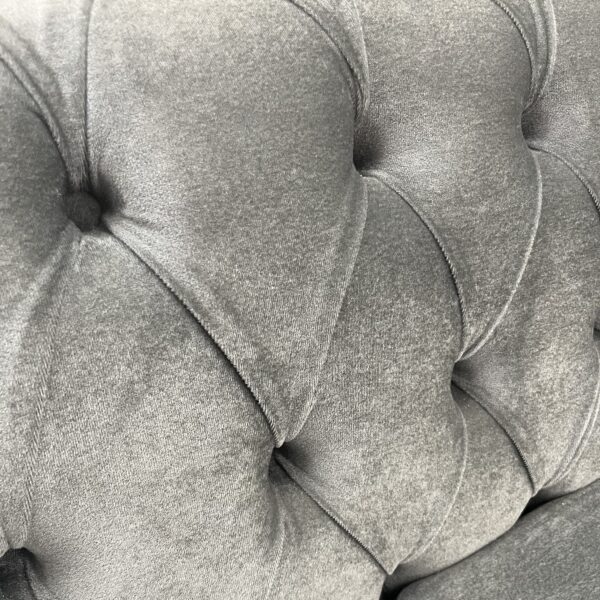 Luxury Grey Velvet Tufted Chesterfield Sofa with Gold Accents - Image 4