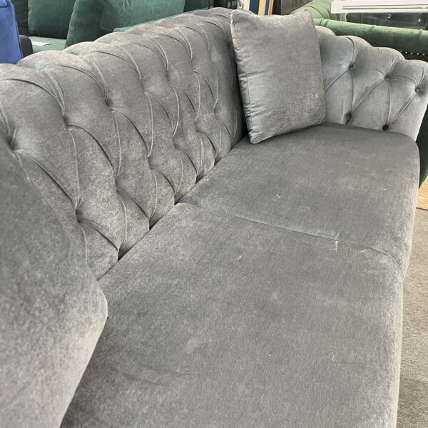 Luxury Grey Velvet Tufted Chesterfield Sofa with Gold Accents - Image 5