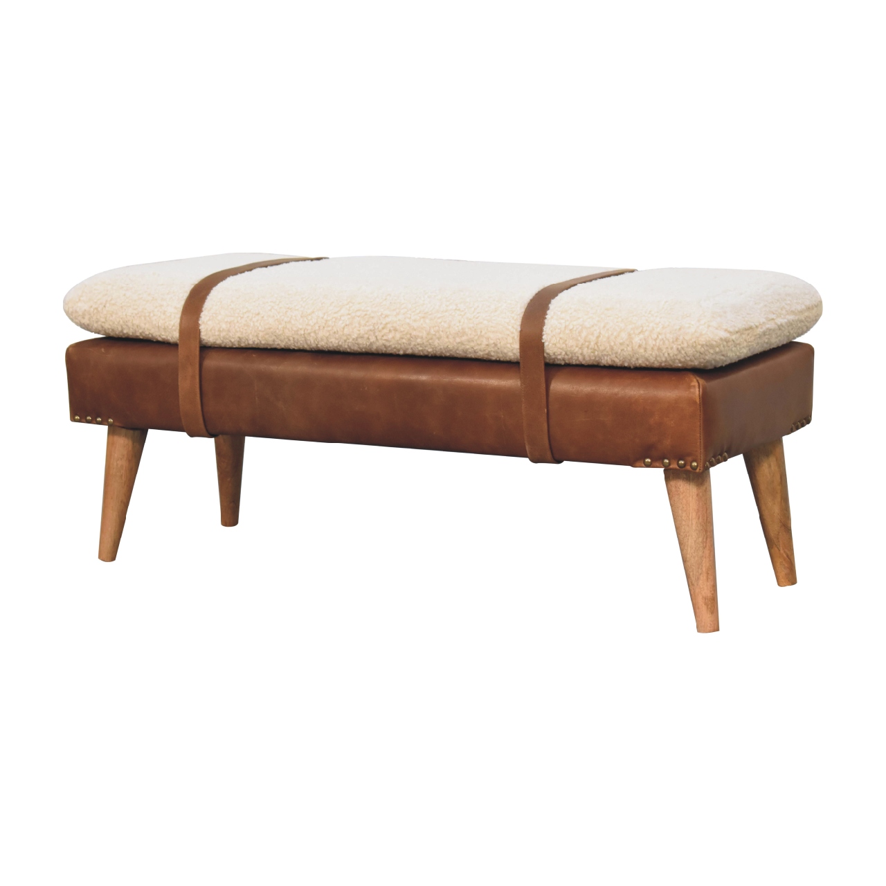 Boucle Buffalo Hide Leather Bench - Image 3