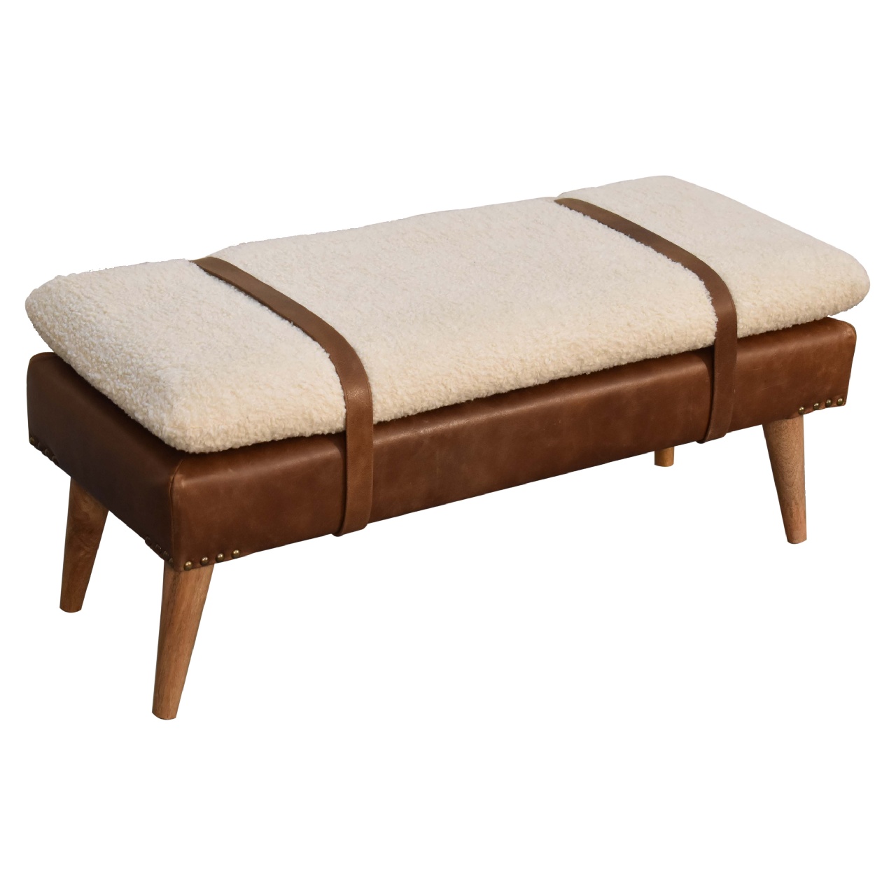 Boucle Buffalo Hide Leather Bench - Image 5