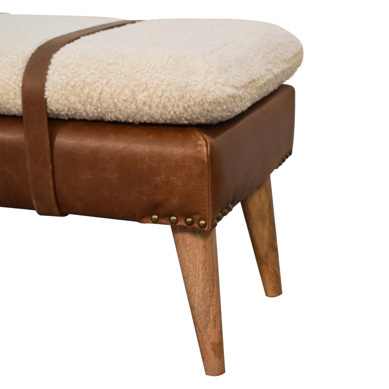 Boucle Buffalo Hide Leather Bench - Image 7