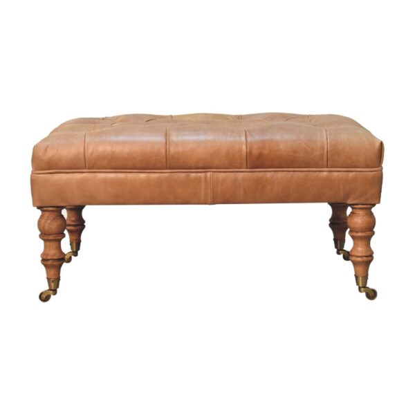 Buffalo Tan Leather Ottoman with Castor Legs - Image 3