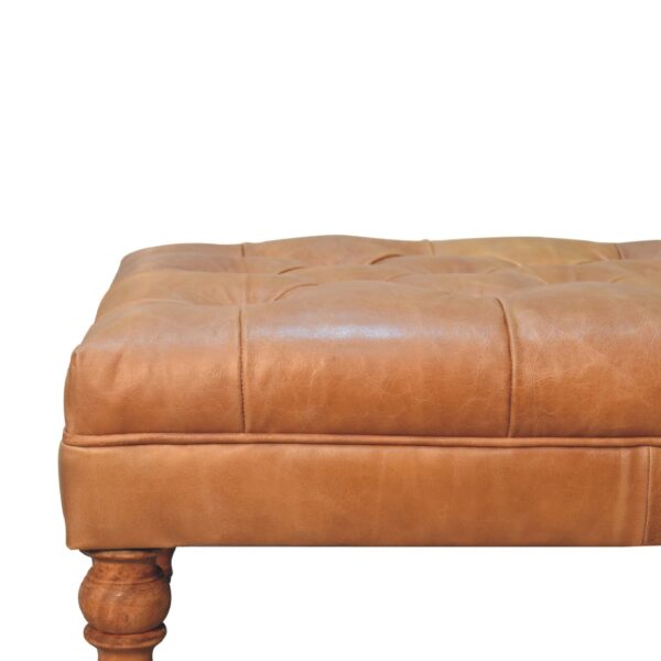 Buffalo Tan Leather Ottoman with Castor Legs - Image 7
