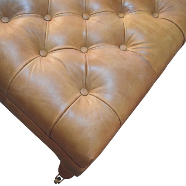 Buffalo Tan Leather Ottoman with Castor Legs - Image 8