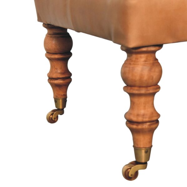 Buffalo Tan Leather Ottoman with Castor Legs - Image 10