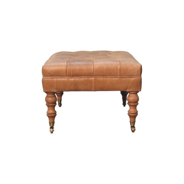 Buffalo Tan Leather Ottoman with Castor Legs - Image 11