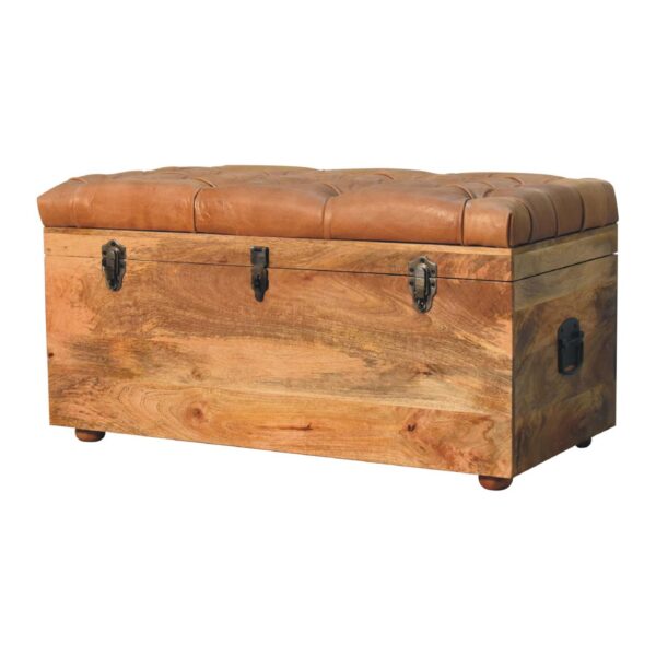 Buffalo Hide Oak ish Storage Trunk - Image 4
