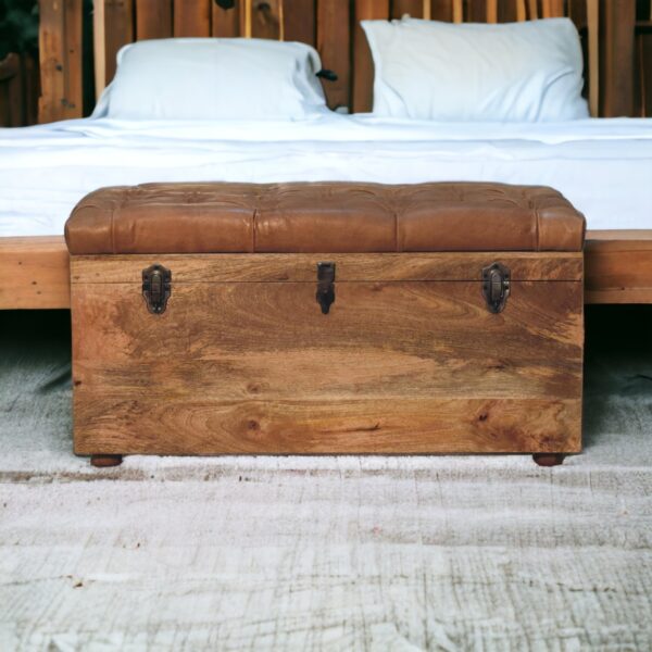 Buffalo Hide Oak ish Storage Trunk - Image 11