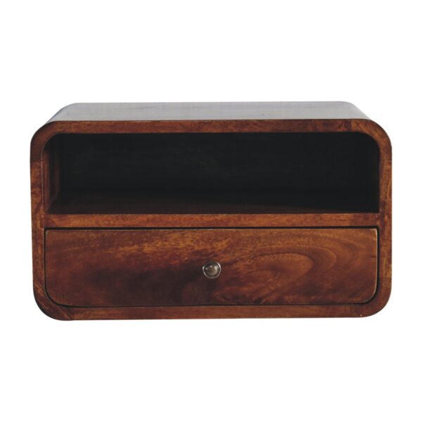 Large Chestnut Curve Upper Slot Floating Bedside Table - Image 2