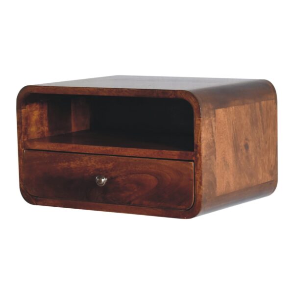 Large Chestnut Curve Upper Slot Floating Bedside Table - Image 3