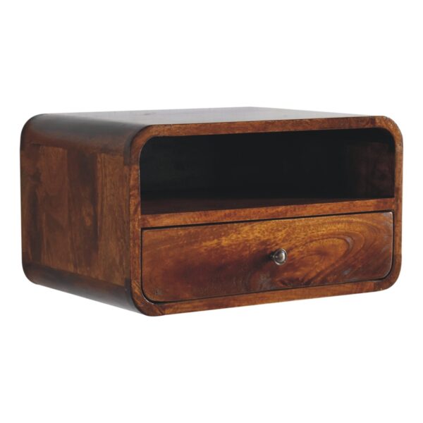 Large Chestnut Curve Upper Slot Floating Bedside Table - Image 4