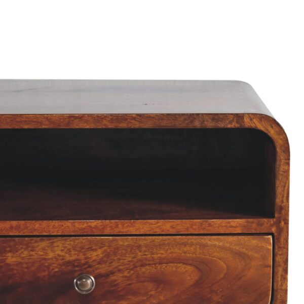 Large Chestnut Curve Upper Slot Floating Bedside Table - Image 5