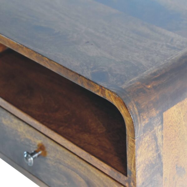Large Chestnut Curve Upper Slot Floating Bedside Table - Image 6