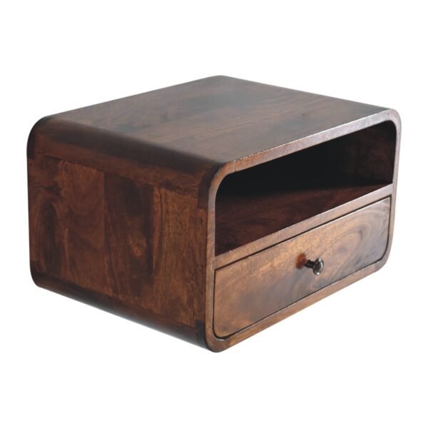Large Chestnut Curve Upper Slot Floating Bedside Table - Image 7