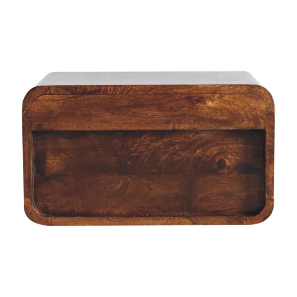 Large Chestnut Curve Upper Slot Floating Bedside Table - Image 9