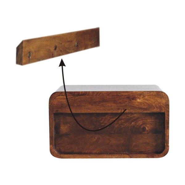 Large Chestnut Curve Upper Slot Floating Bedside Table - Image 10