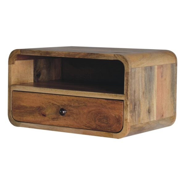 Large Oak ish Curve Upper Slot Floating Bedside Table - Image 3