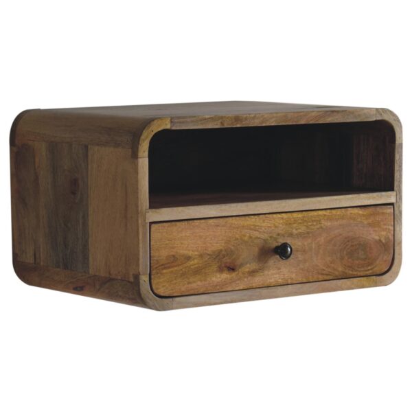 Large Oak ish Curve Upper Slot Floating Bedside Table - Image 4
