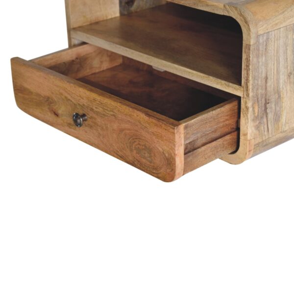 Large Oak ish Curve Upper Slot Floating Bedside Table - Image 7