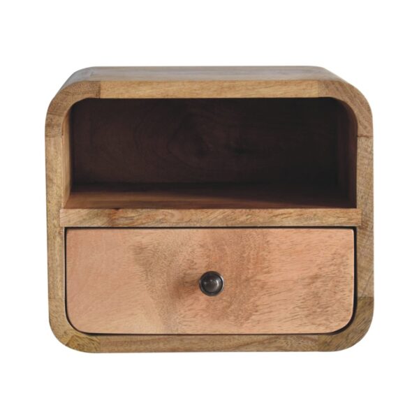 Extra Mini Wall Mounted Curved Oak ish Bedside with Open Slot - Image 2