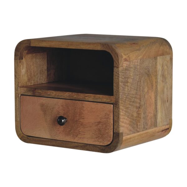 Extra Mini Wall Mounted Curved Oak ish Bedside with Open Slot - Image 3