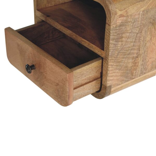 Extra Mini Wall Mounted Curved Oak ish Bedside with Open Slot - Image 8