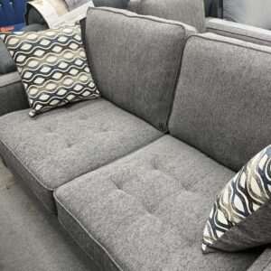 Modern Grey Fabric Sofa with Tufted Cushions & Accent Pillows