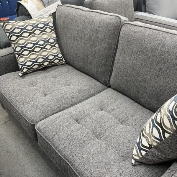 Modern Grey Fabric Sofa with Tufted Cushions & Accent Pillows