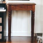 Chestnut writing desk turned legs solid wood drawer