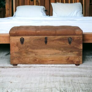 Buffalo Hide Oak ish Storage Trunk