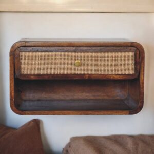 Chestnut Wall Mounted Open Woven Bedside Table