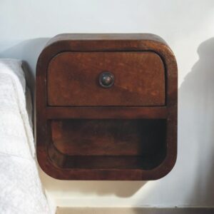 Extra Mini Curved Chestnut Bedside Table with Open Slot