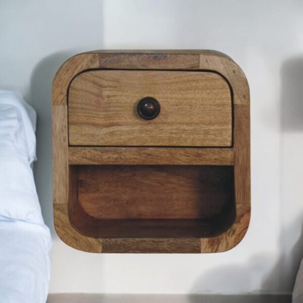 Extra Mini Curved Oak ish Bedside with Open Slot