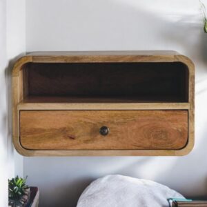 Large Oak ish Curve Upper Slot Floating Bedside