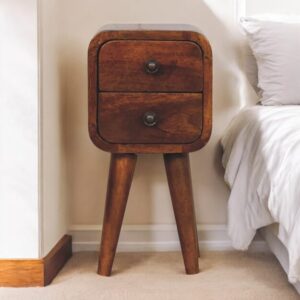 Extra Mini Curved Chestnut Bedside Table