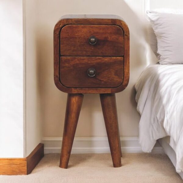 Extra Mini Curved Chestnut Bedside Table