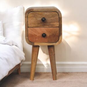 Extra Mini Curved Oak ish Bedside Table