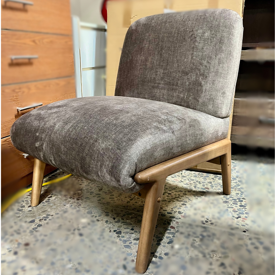 Mid-Century Modern Slipper Chair with Grey Textured Upholstery