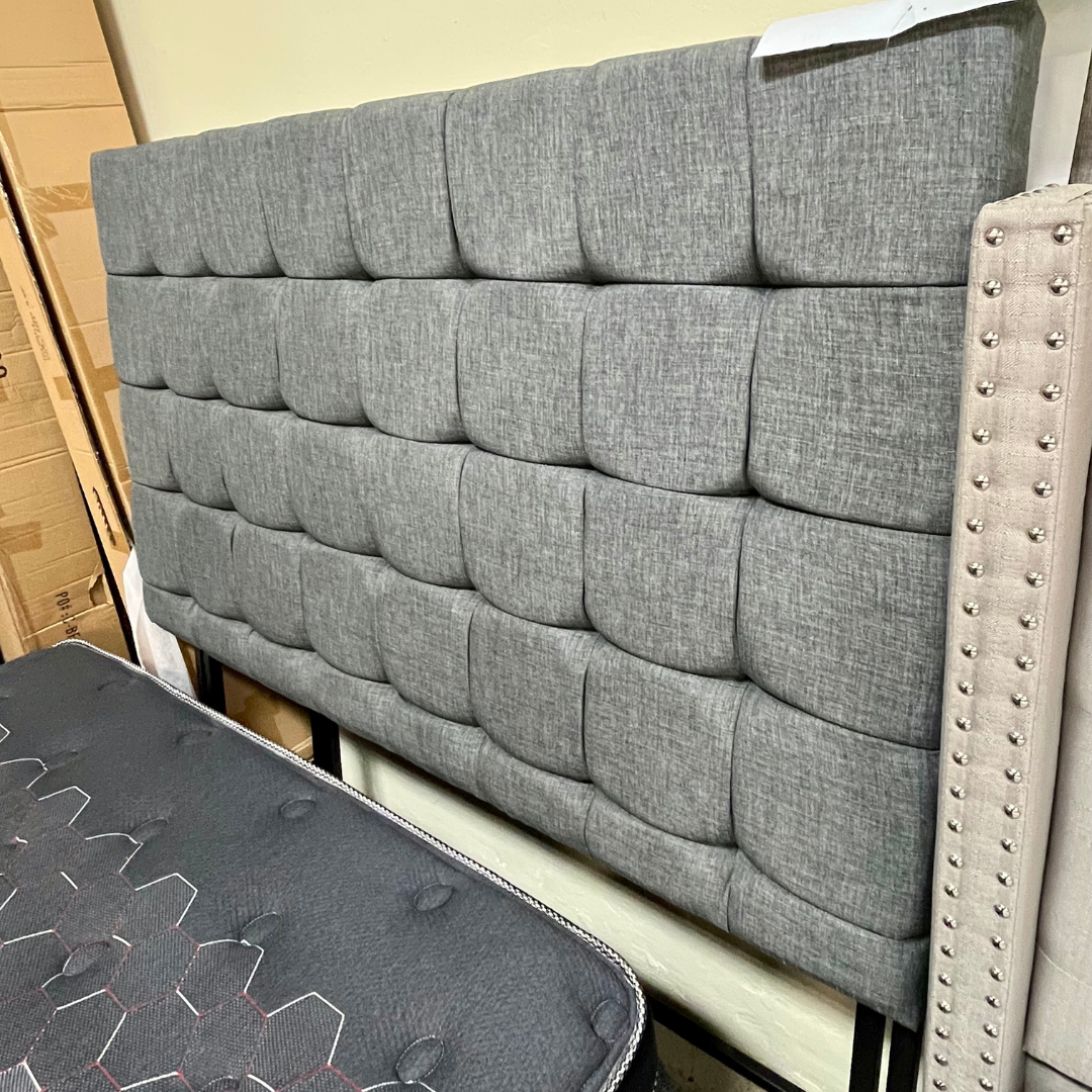 Modern Grey Upholstered Headboard with Grid Tufting - Double Size - Image 3