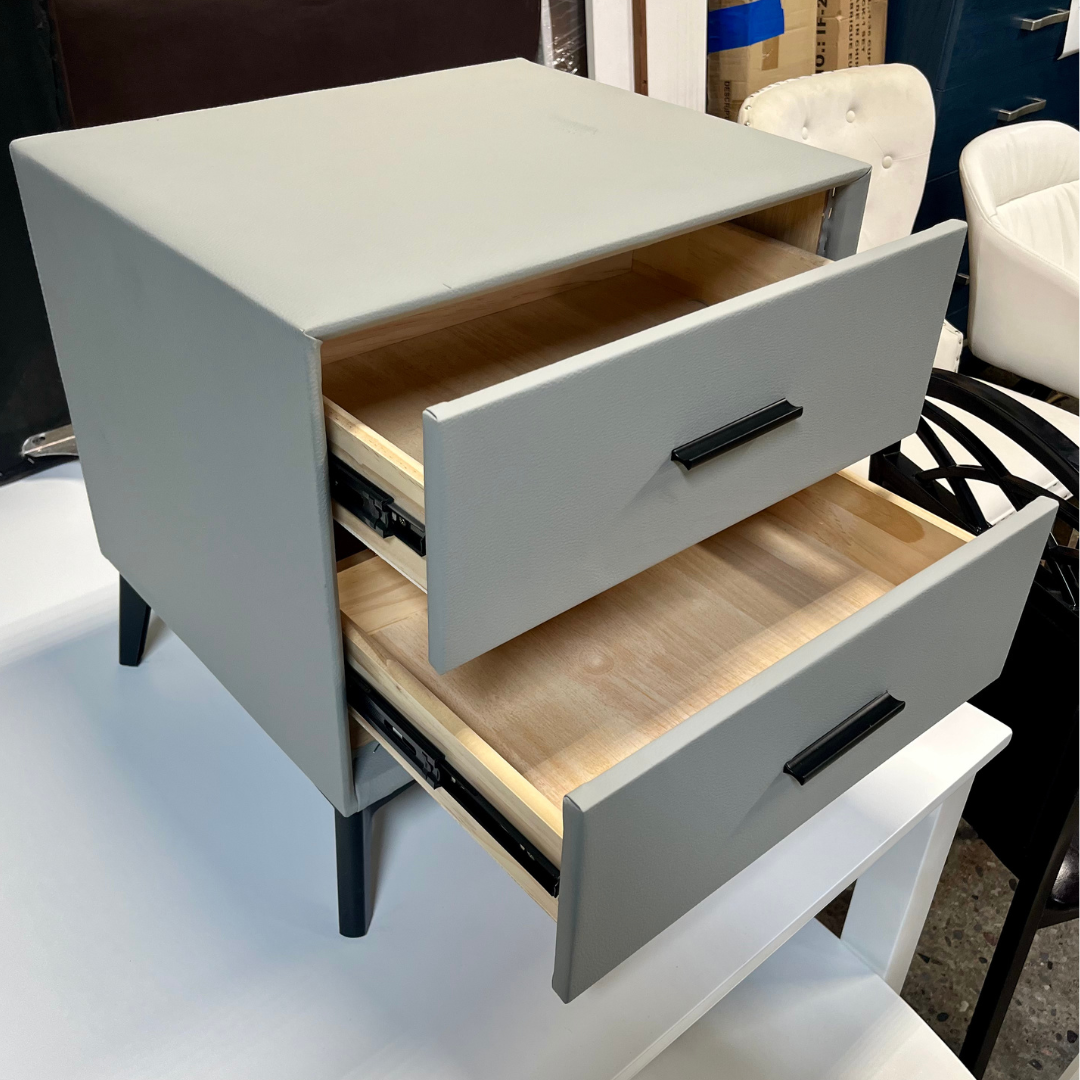 Contemporary Grey Upholstered Nightstand - Image 4