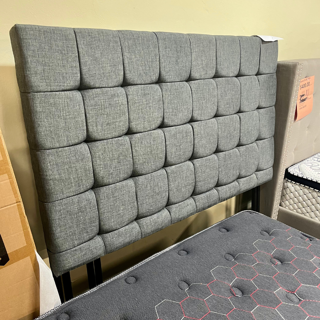 Modern Grey Upholstered Headboard with Grid Tufting - Double Size