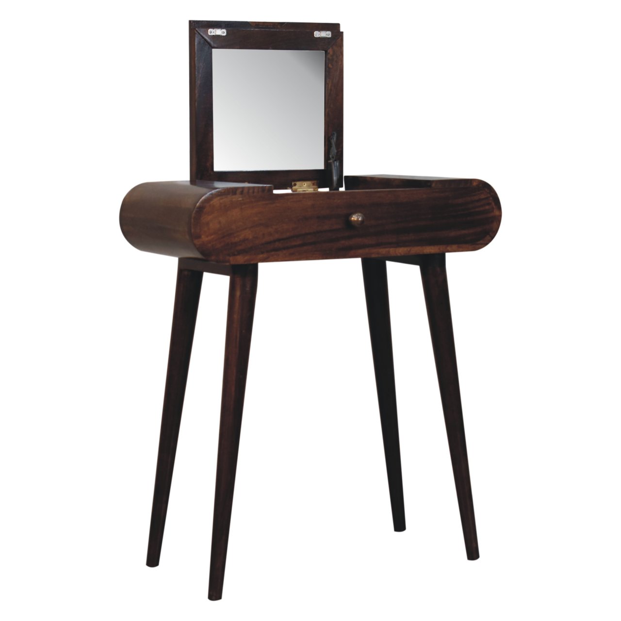 Mini California Walnut Dressing Table with Foldable Mirror - Image 8