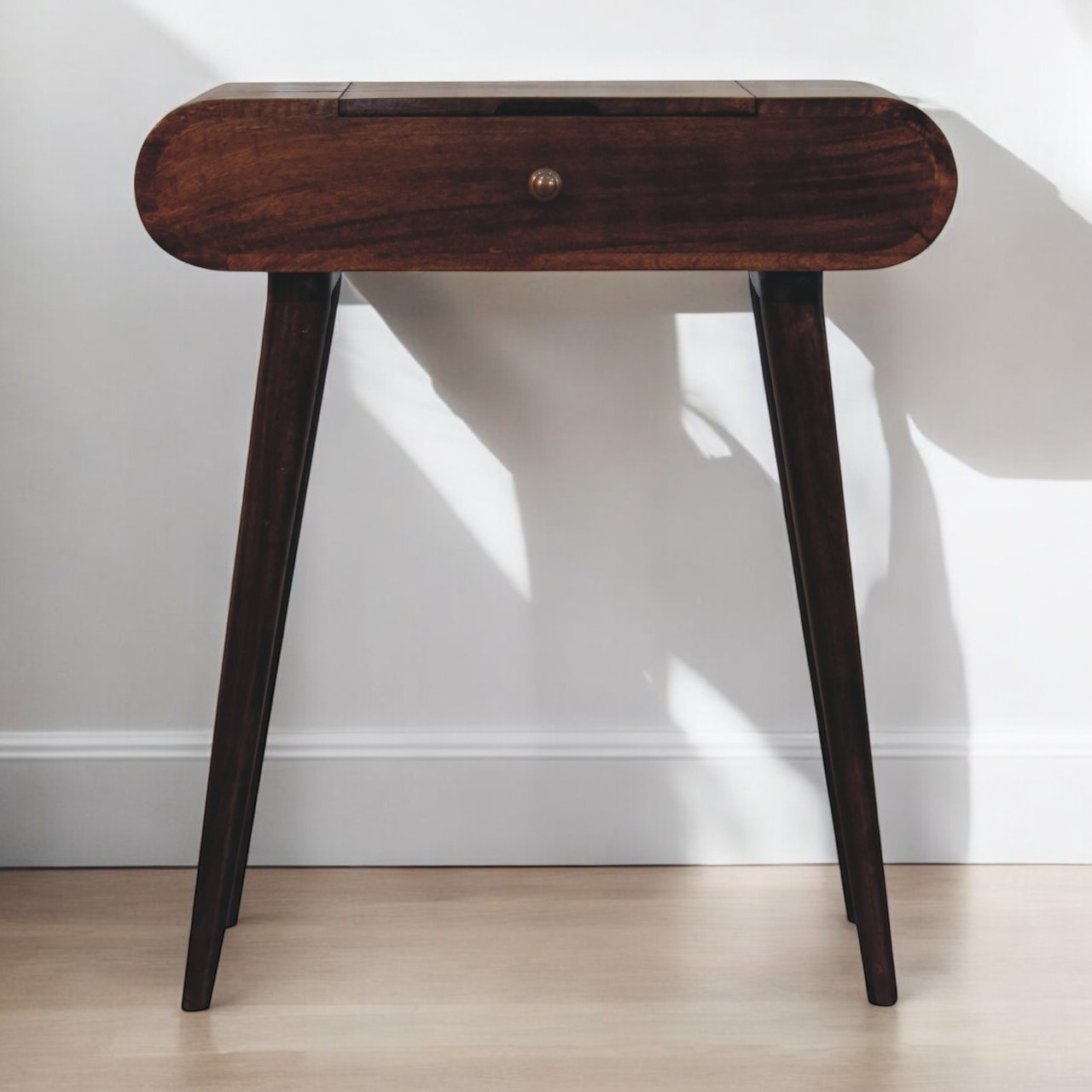 Mini California Walnut Dressing Table with Foldable Mirror