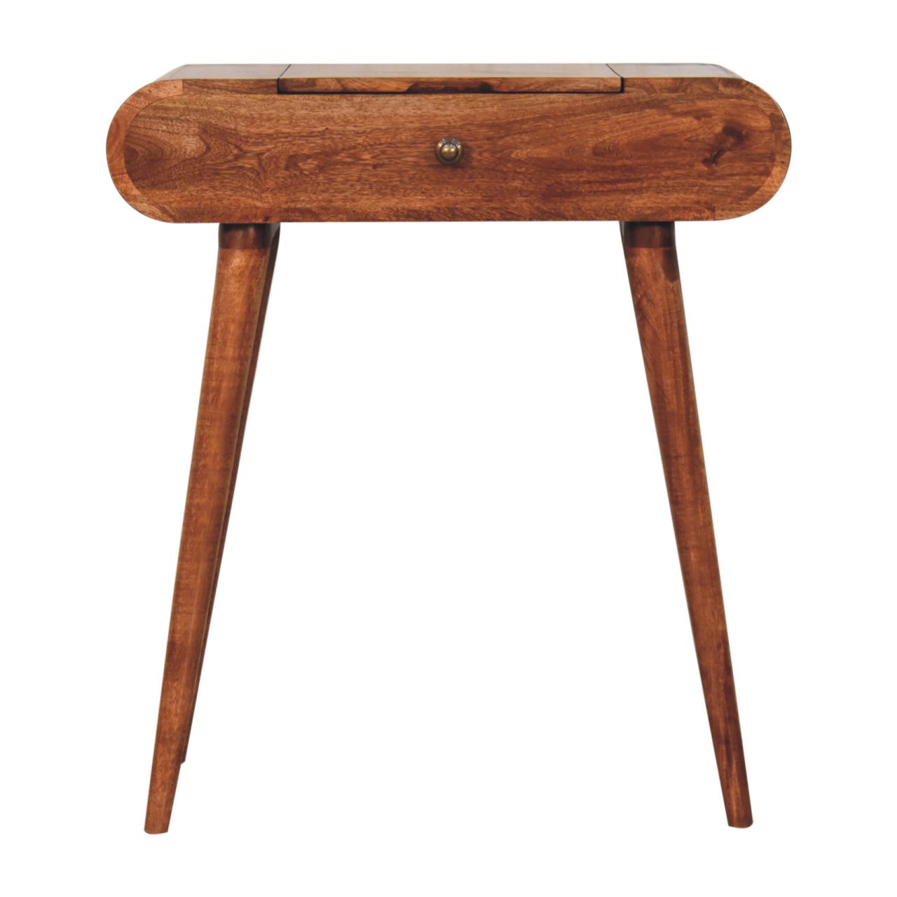 Mini Honey Caramel Dressing Table with Foldable Mirror - Image 2