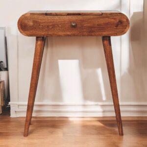 Mini Honey Caramel Dressing Table with Foldable Mirror